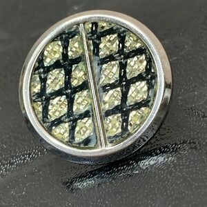Swank Round Lapel Pin Silver Tone Black Grid Pattern Menswear‎ Accessory